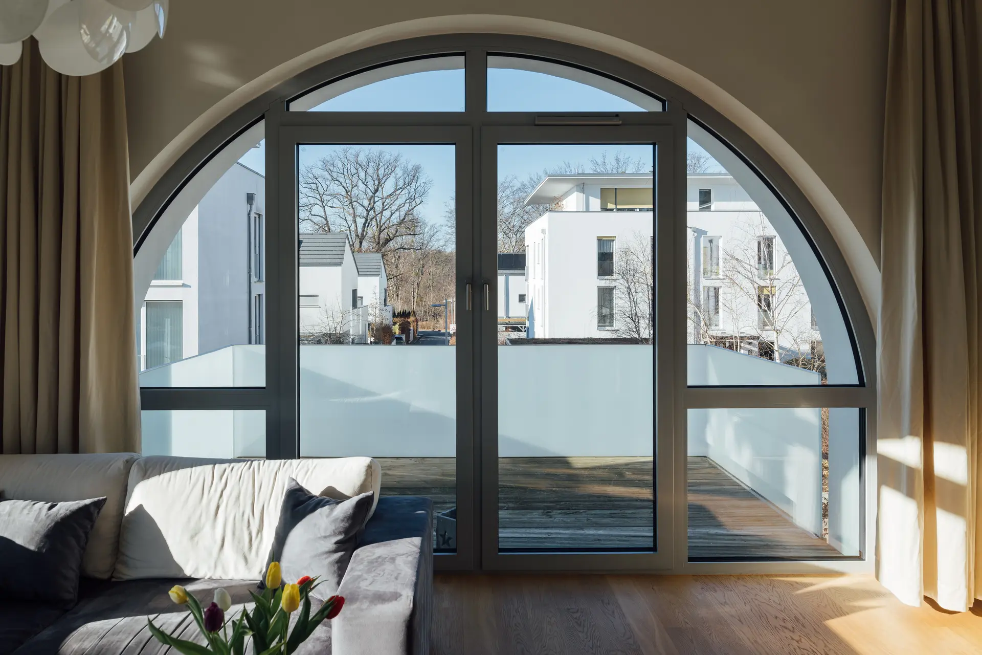 Forest view from the balcony at sunset